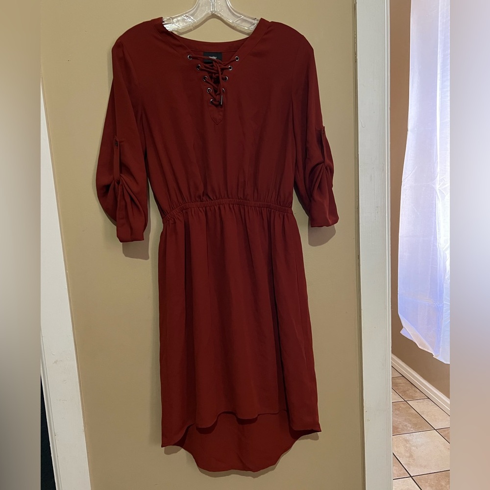 Elegant Rust Lace-Up Dress